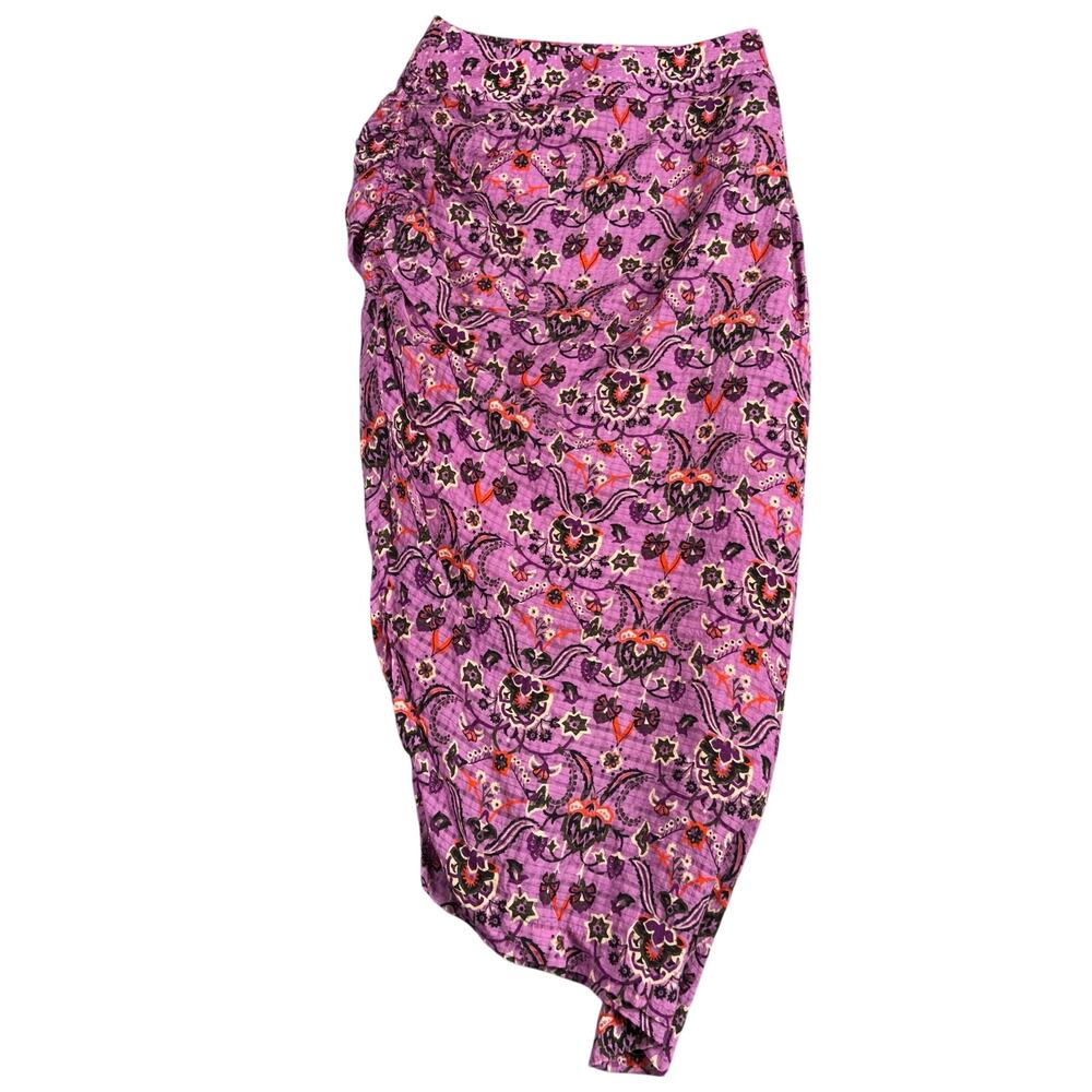 SMYTHE Purple Paisley Floral Ruched Midi Skirt High Low Hem Viscose Size 4 / 27 - Picture 3 of 10